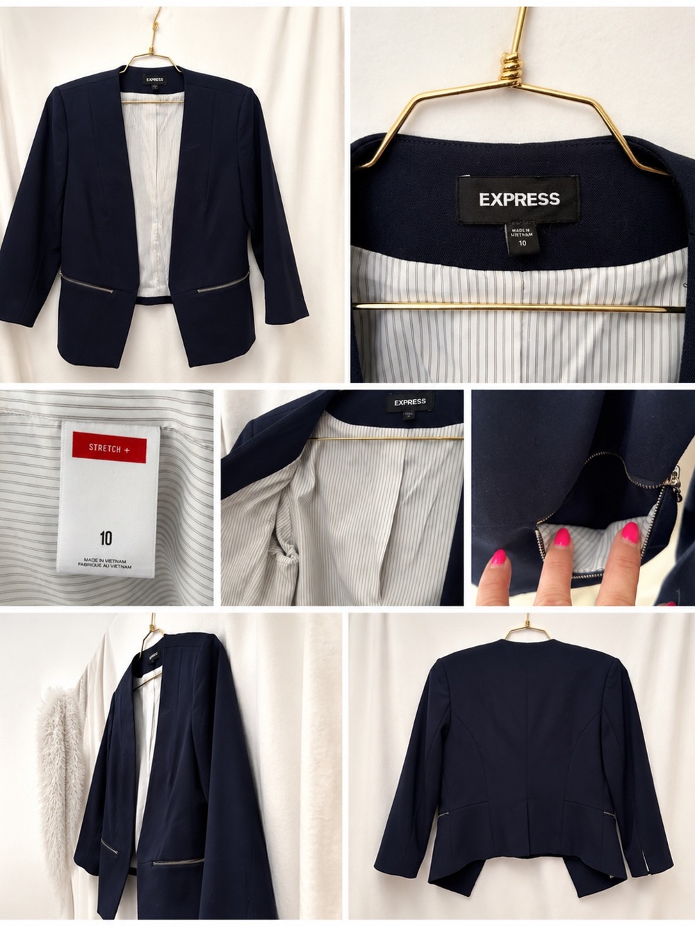 EXPRESS Stretch+ Open Front Blazer | Size 10 | Navy Blue